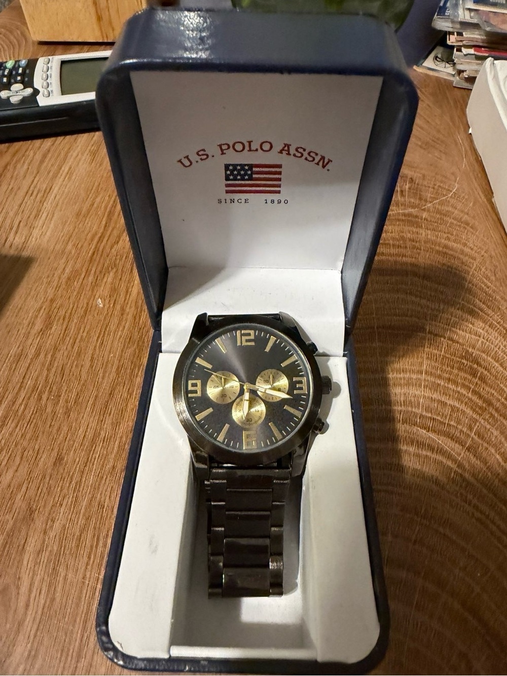 U.S. Polo Assn. Black and Gold Chronograph Bracelet Watch
